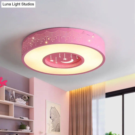 Kids Led Flush Mount Ceiling Light With Moon And Star Pattern In Pink/Blue 16’/19.5’ Width