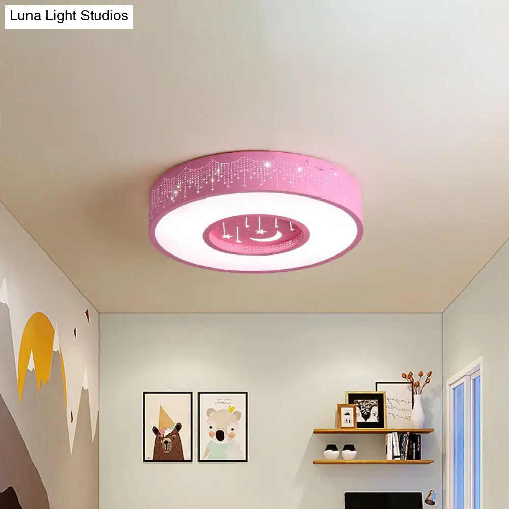 Kids Led Flush Mount Ceiling Light With Moon And Star Pattern In Pink/Blue 16/19.5 Width Pink / 16