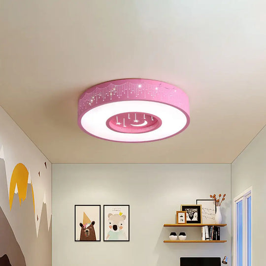 Kids Led Flush Mount Ceiling Light With Moon And Star Pattern In Pink/Blue 16’/19.5’ Width Pink