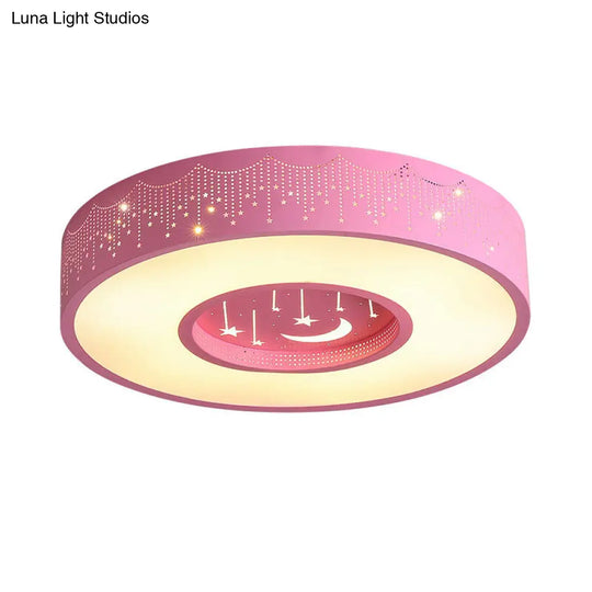 Kids Led Flush Mount Ceiling Light With Moon And Star Pattern In Pink/Blue 16/19.5 Width