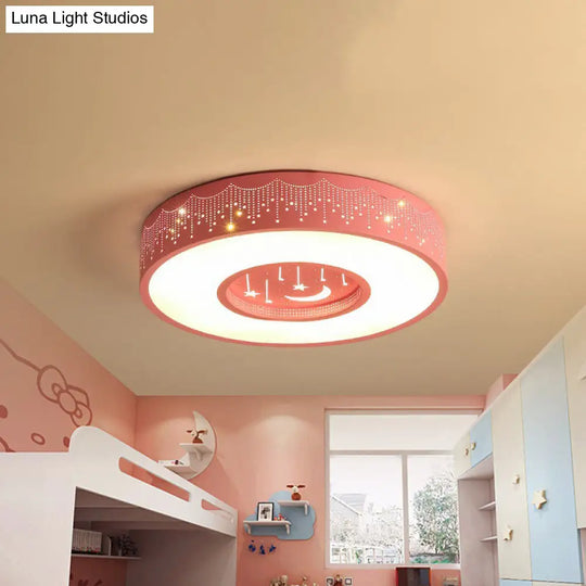 Kids Led Flush Mount Ceiling Light With Moon And Star Pattern In Pink/Blue 16’/19.5’ Width