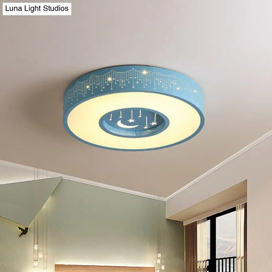 Kids Led Flush Mount Ceiling Light With Moon And Star Pattern In Pink/Blue 16/19.5 Width Blue / 16