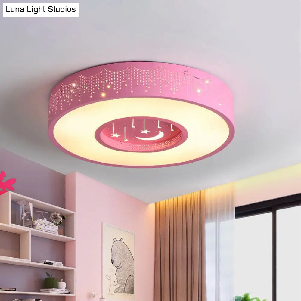 Kids Led Flush Mount Ceiling Light With Moon And Star Pattern In Pink/Blue 16/19.5 Width