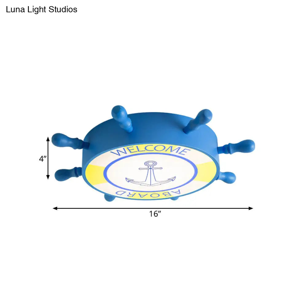 Kids Led Flush Mount Ceiling Light With Rudder Acrylic Shade - Blue/Yellow 16/19.5 Wide