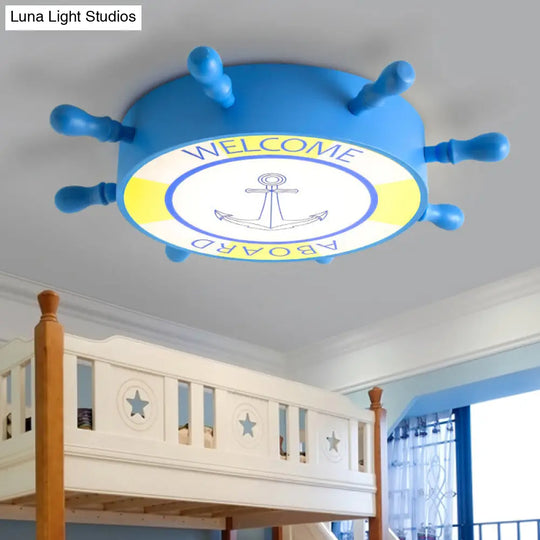 Kids Led Flush Mount Ceiling Light With Rudder Acrylic Shade - Blue/Yellow 16/19.5 Wide Blue / 16