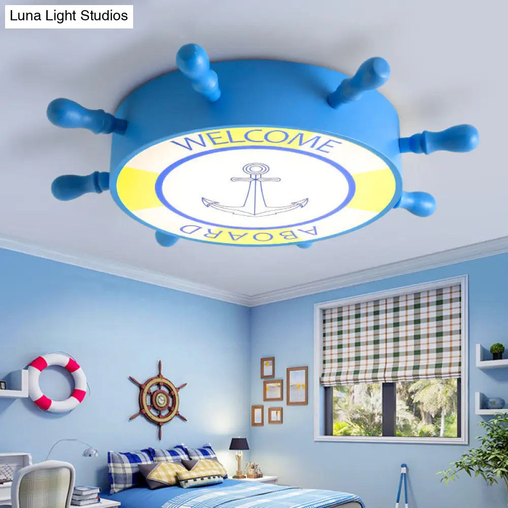 Kids Led Flush Mount Ceiling Light With Rudder Acrylic Shade - Blue/Yellow 16’/19.5’ Wide