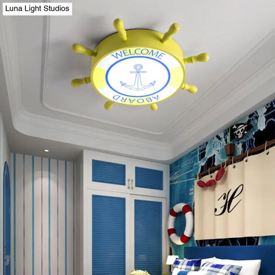Kids Led Flush Mount Ceiling Light With Rudder Acrylic Shade - Blue/Yellow 16’/19.5’ Wide