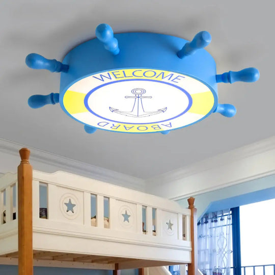 Kids Led Flush Mount Ceiling Light With Rudder Acrylic Shade - Blue/Yellow 16’/19.5’ Wide Blue / 16’
