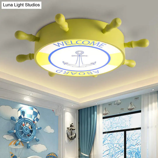 Kids Led Flush Mount Ceiling Light With Rudder Acrylic Shade - Blue/Yellow 16/19.5 Wide Yellow / 16