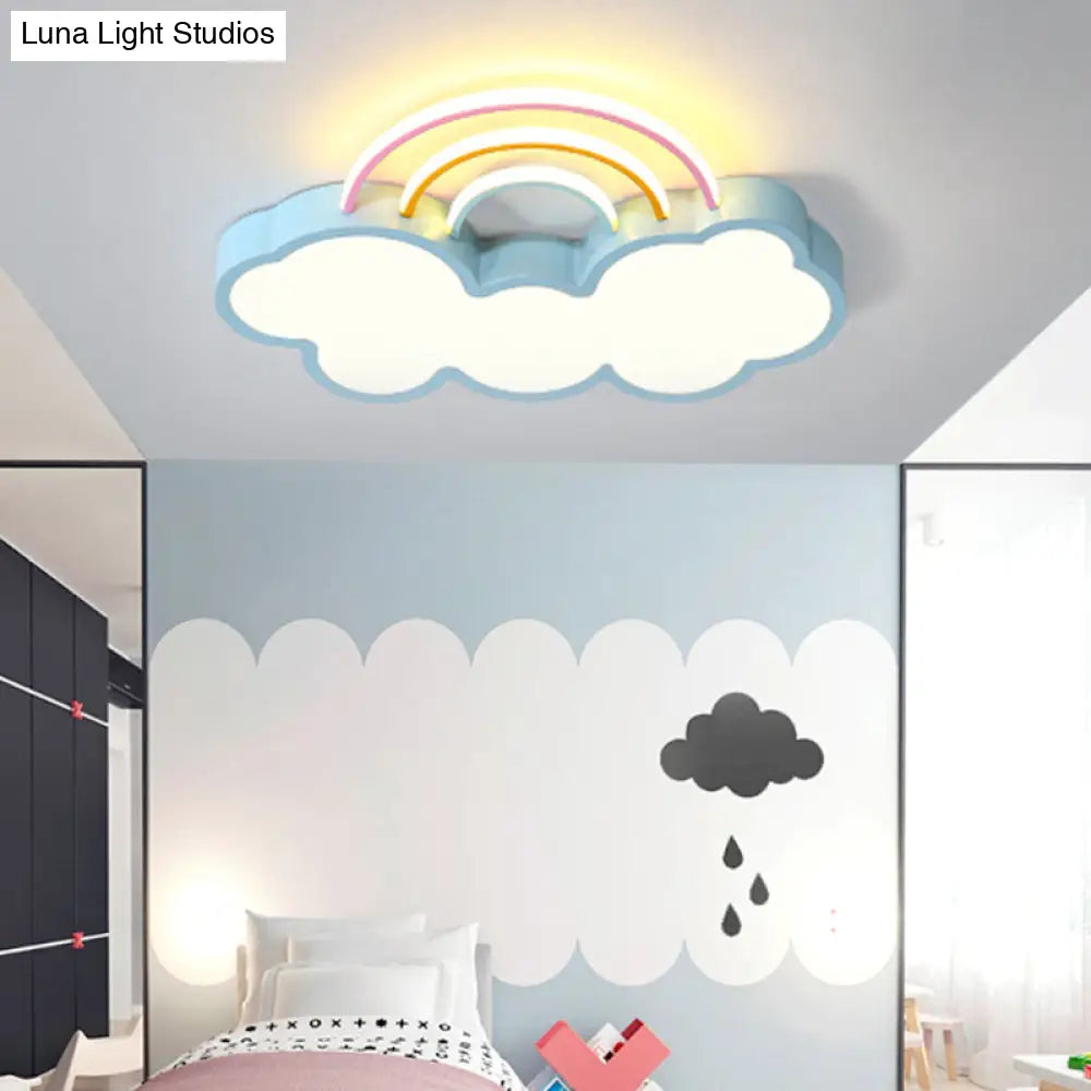 Kids Led Flush Mount Lamp: Blue Cloud And Rainbow Lighting (Warm/White) 13/19 W