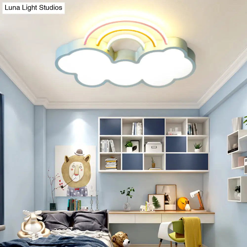Kids Led Flush Mount Lamp: Blue Cloud And Rainbow Lighting (Warm/White) 13/19 W / 13 White