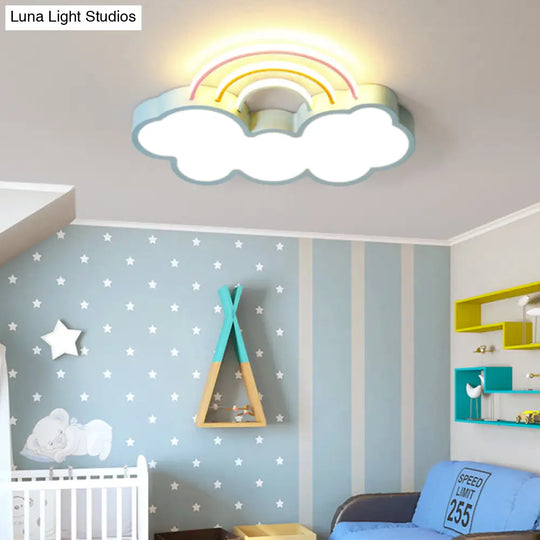 Kids Led Flush Mount Lamp: Blue Cloud And Rainbow Lighting (Warm/White) 13’/19’ W