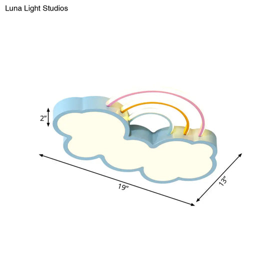 Kids Led Flush Mount Lamp: Blue Cloud And Rainbow Lighting (Warm/White) 13’/19’ W