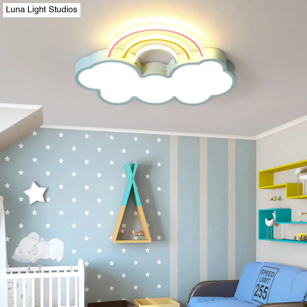 Kids Led Flush Mount Lamp: Blue Cloud And Rainbow Lighting (Warm/White) 13/19 W