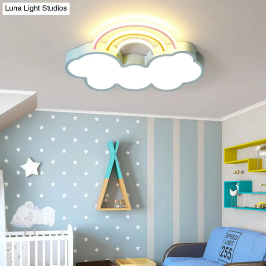 Kids Led Flush Mount Lamp: Blue Cloud And Rainbow Lighting (Warm/White) 13/19 W