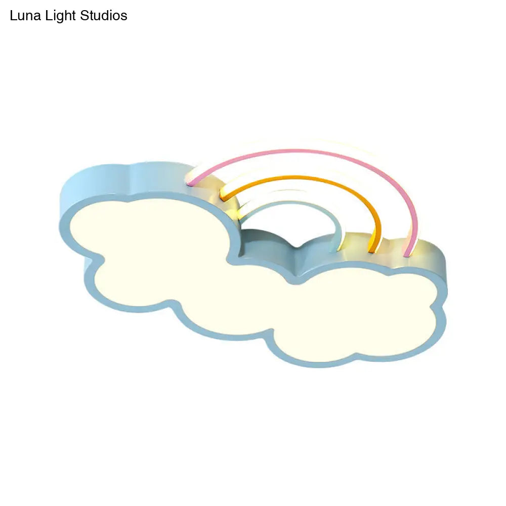 Kids Led Flush Mount Lamp: Blue Cloud And Rainbow Lighting (Warm/White) 13/19 W