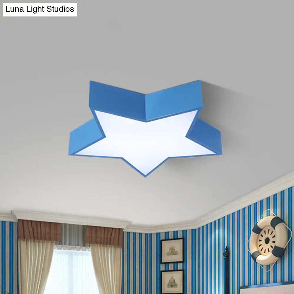 Kids Led Flush Mount Lamp - Five-Pointed Star Design In White/Red/Blue Ceiling Lighting Fixture Blue