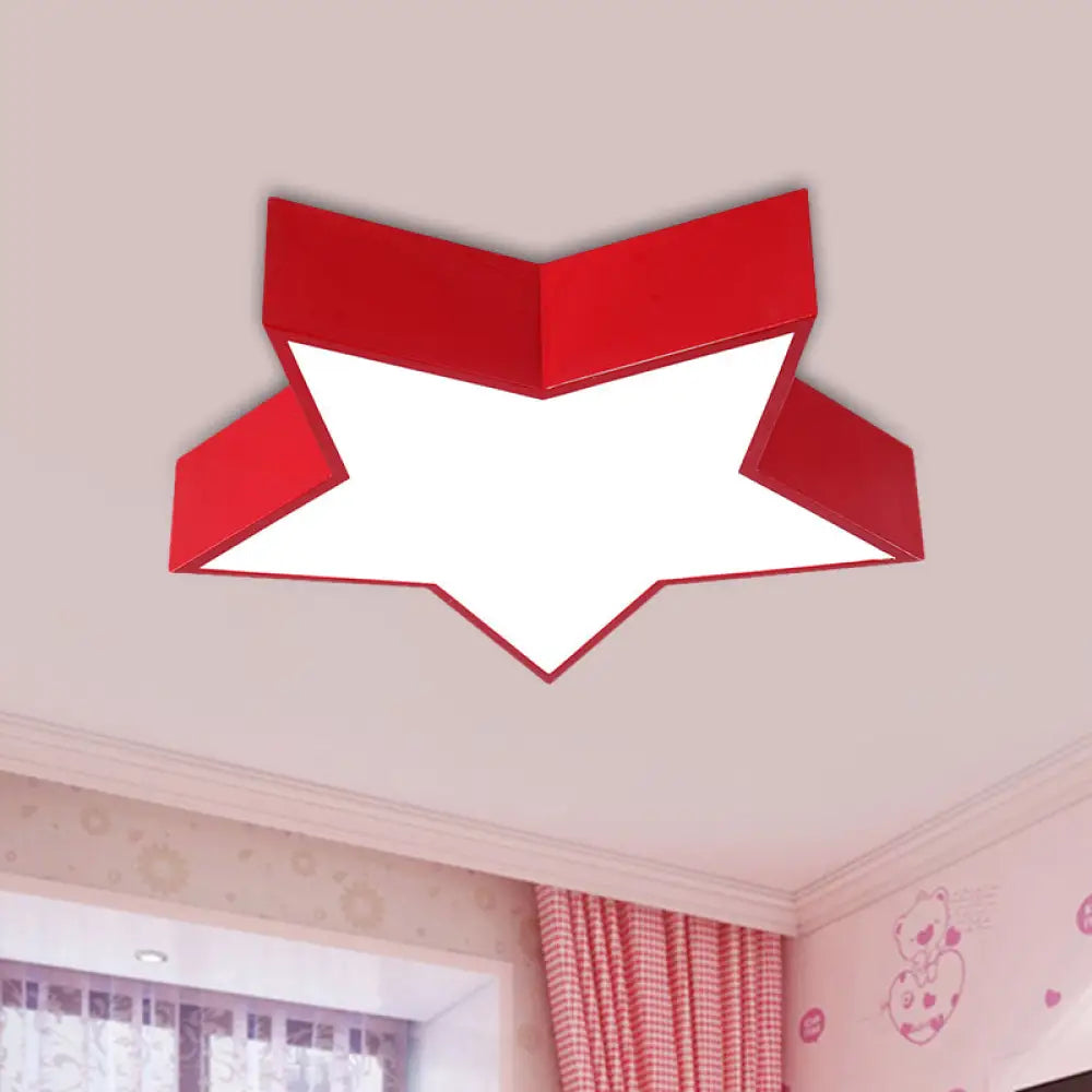 Kids Led Flush Mount Lamp - Five - Pointed Star Design In White/Red/Blue Ceiling Lighting Fixture