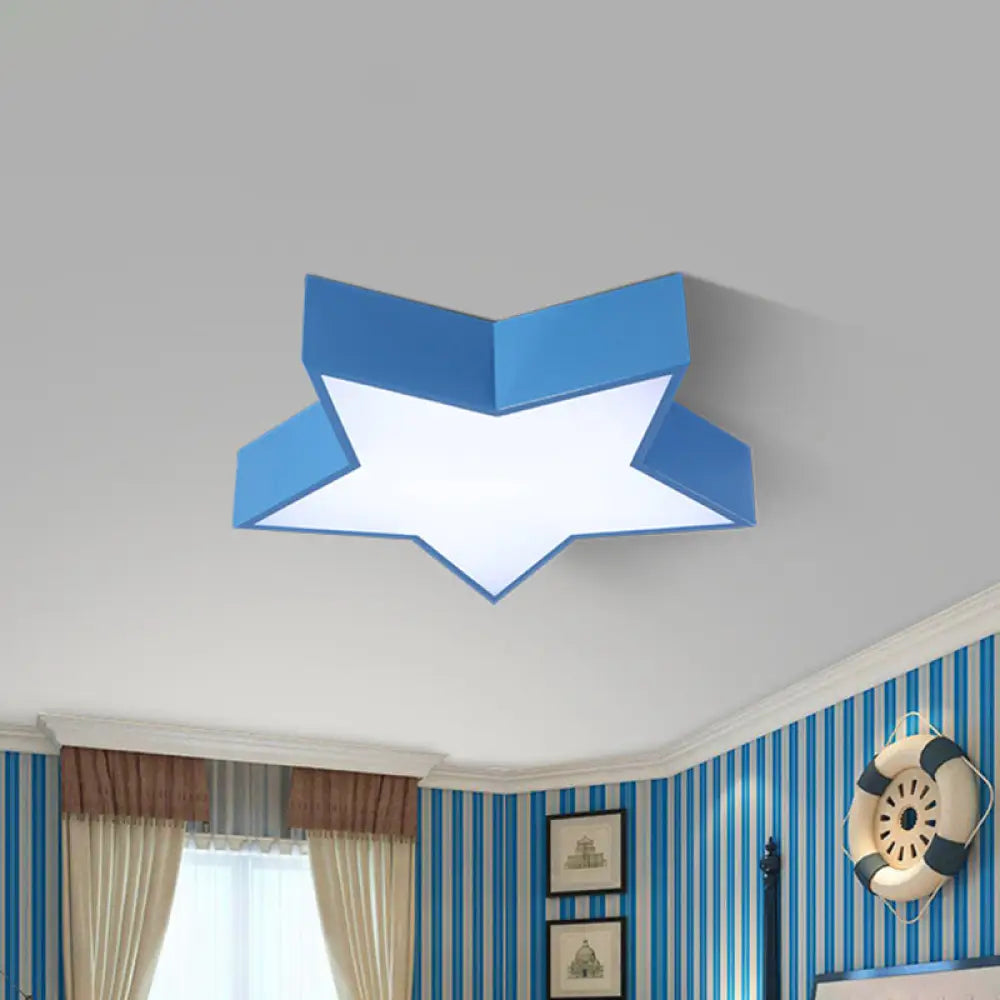 Kids Led Flush Mount Lamp - Five - Pointed Star Design In White/Red/Blue Ceiling Lighting Fixture