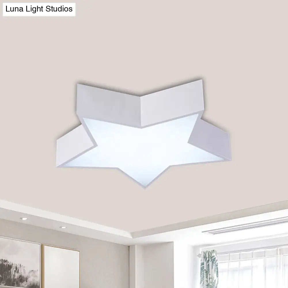 Kids Led Flush Mount Lamp - Five-Pointed Star Design In White/Red/Blue Ceiling Lighting Fixture
