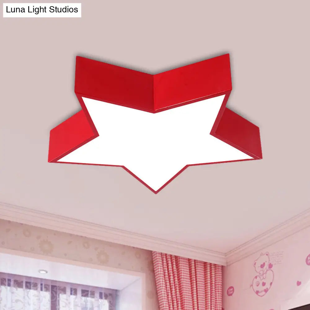 Kids Led Flush Mount Lamp - Five-Pointed Star Design In White/Red/Blue Ceiling Lighting Fixture Red