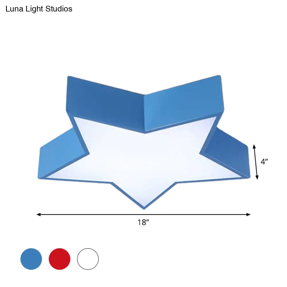 Kids Led Flush Mount Lamp - Five - Pointed Star Design In White/Red/Blue Ceiling Lighting Fixture