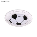 Kids Led Flush Mount Spotlight: 16.5’/20.5’ Black/Blue Football Ceiling Lamp With Acrylic Shade