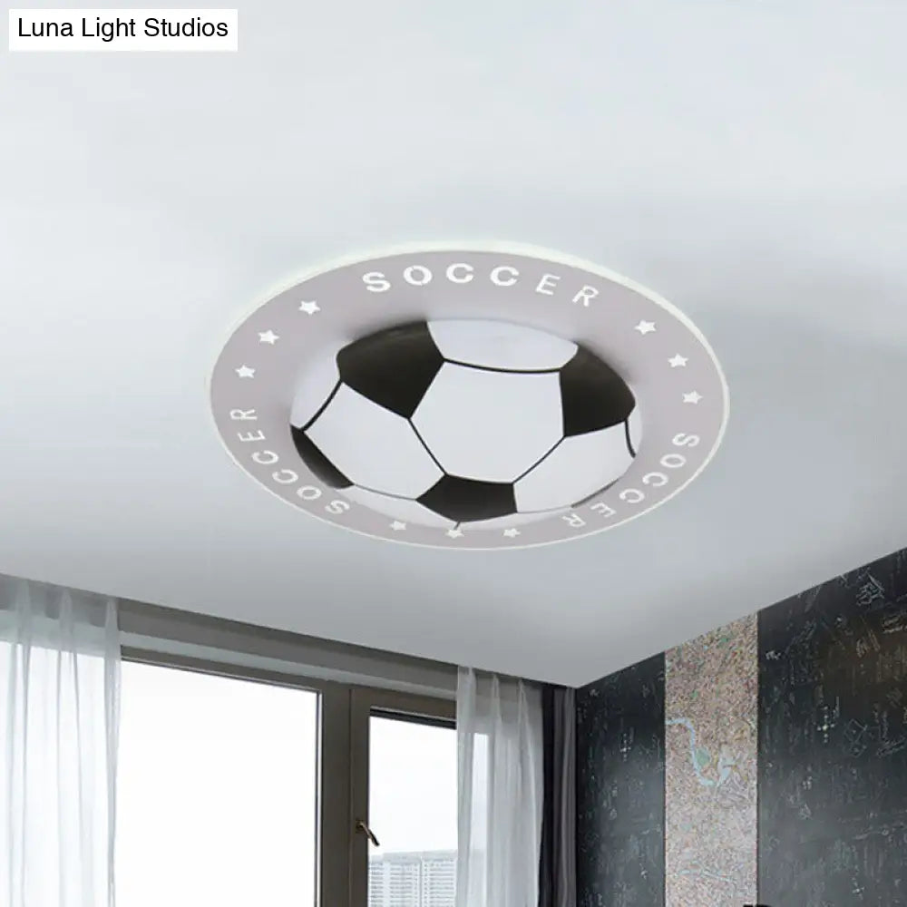 Kids Led Flush Mount Spotlight: 16.5’/20.5’ Black/Blue Football Ceiling Lamp With Acrylic Shade