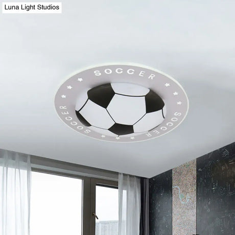 Kids Led Flush Mount Spotlight: 16.5’/20.5’ Black/Blue Football Ceiling Lamp With Acrylic Shade