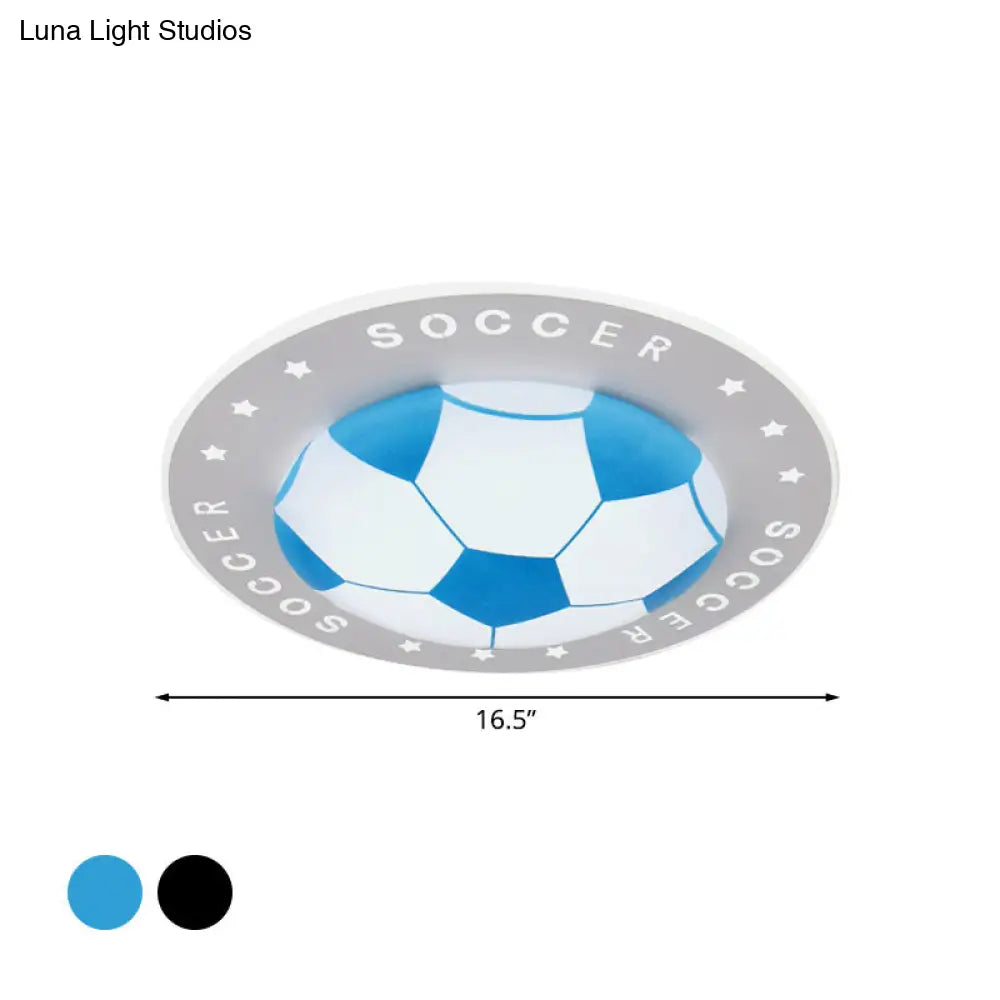 Kids Led Flush Mount Spotlight: 16.5’/20.5’ Black/Blue Football Ceiling Lamp With Acrylic Shade