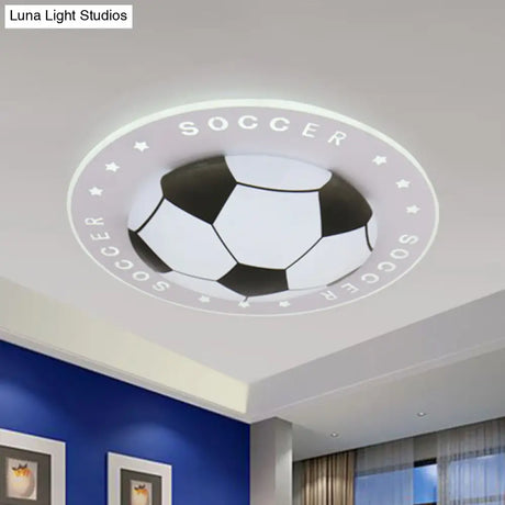 Kids Led Flush Mount Spotlight: 16.5’/20.5’ Black/Blue Football Ceiling Lamp With Acrylic Shade