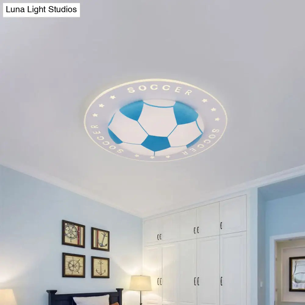 Kids Led Flush Mount Spotlight: 16.5’/20.5’ Black/Blue Football Ceiling Lamp With Acrylic Shade