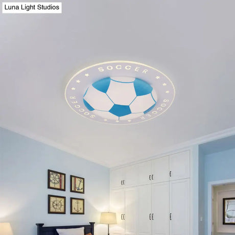 Kids Led Flush Mount Spotlight: 16.5’/20.5’ Black/Blue Football Ceiling Lamp With Acrylic Shade