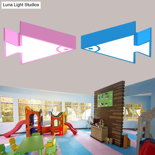 Kids Led Flush Mount Triangle-Fish Ceiling Light - 18/22 Wide Pink/Green/Blue Acrylic Shade