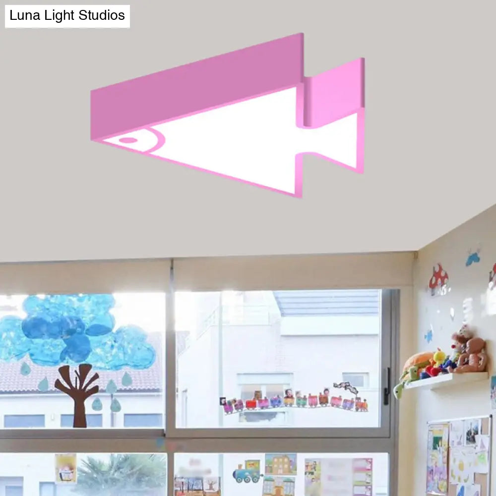 Kids Led Flush Mount Triangle-Fish Ceiling Light - 18/22 Wide Pink/Green/Blue Acrylic Shade