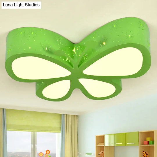 Kids Led Flushmount Ceiling Lamp - Metal Butterfly Flush Mount Lighting Fixture In Pink/White/Green