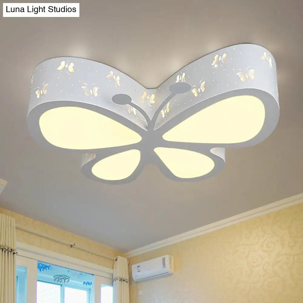 Kids Led Flushmount Ceiling Lamp - Metal Butterfly Flush Mount Lighting Fixture In Pink/White/Green