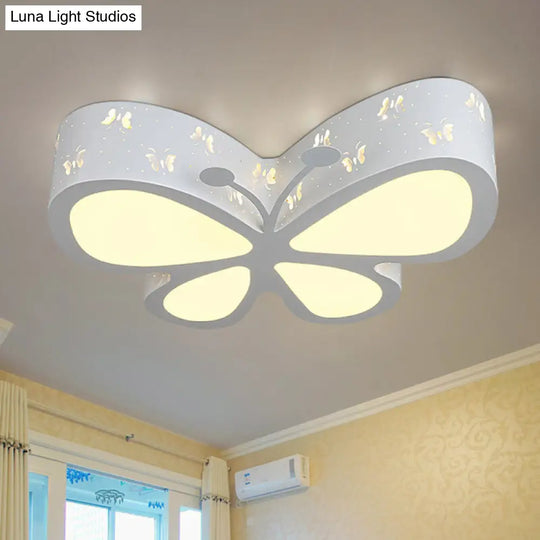 Kids Led Flushmount Ceiling Lamp - Metal Butterfly Flush Mount Lighting Fixture In Pink/White/Green