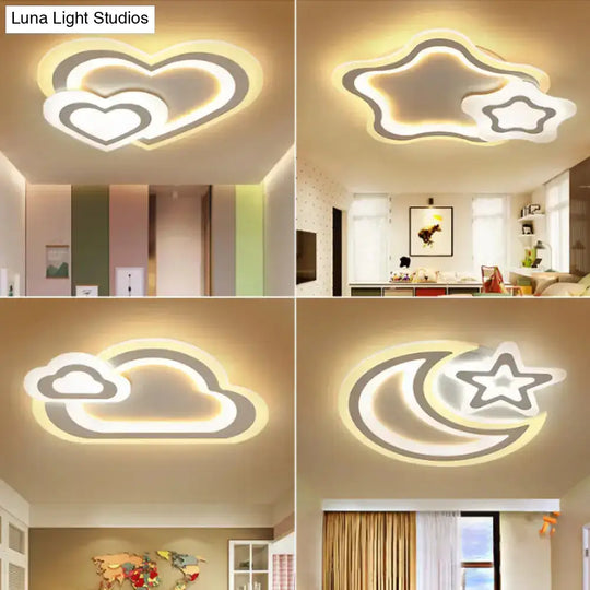 Kids Led Flushmount Ceiling Light With White Star/Triangle/Loving Heart Design For Nursery