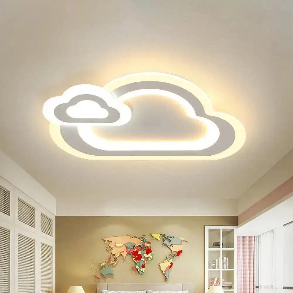 Kids Led Flushmount Ceiling Light With White Star/Triangle/Loving Heart Design For Nursery / Cloud