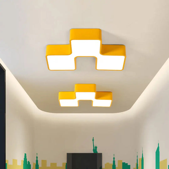 Kids’ Led Flushmount Light In Red/Yellow - Building Block Kindergarten Design Yellow