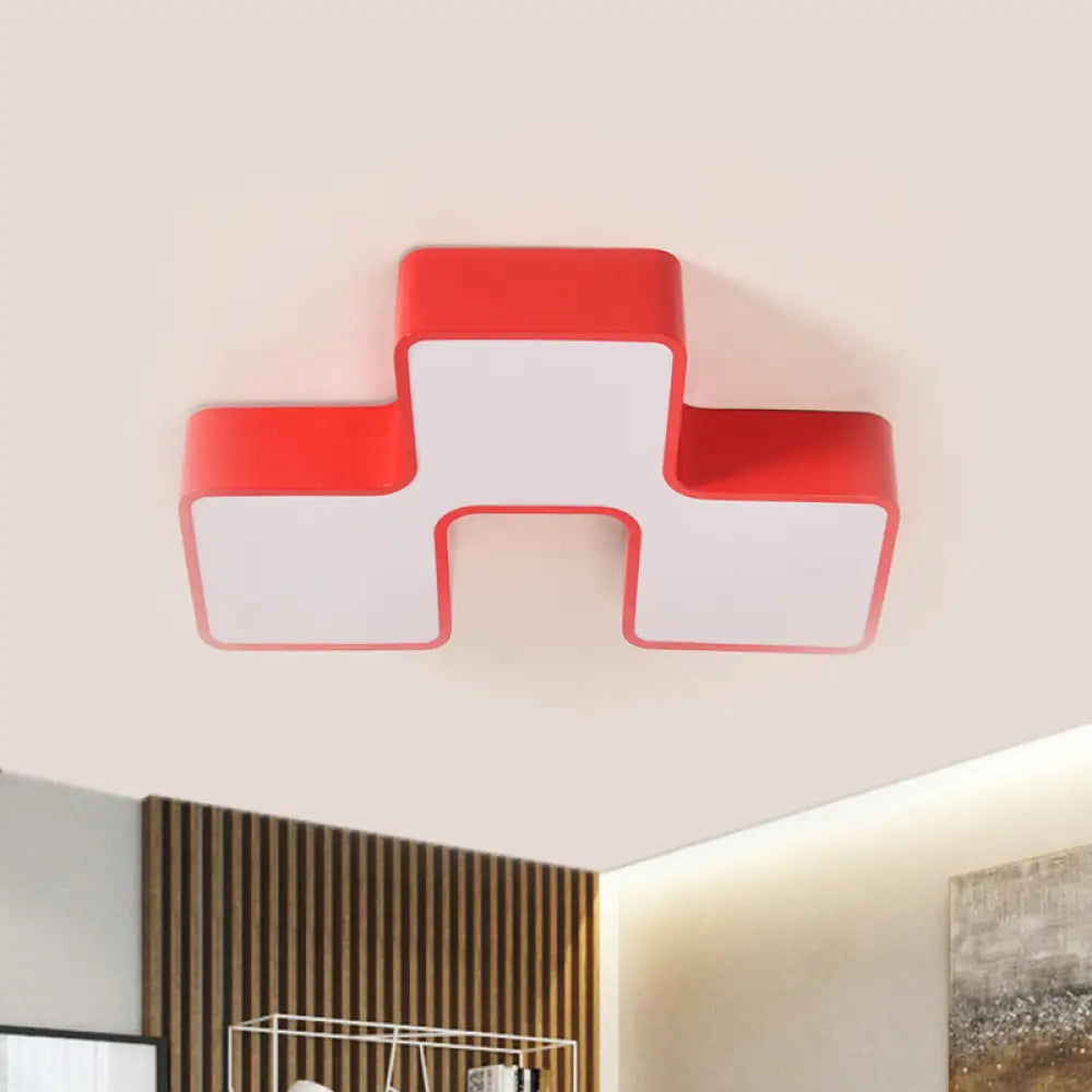 Kids’ Led Flushmount Light In Red/Yellow - Building Block Kindergarten Design Red