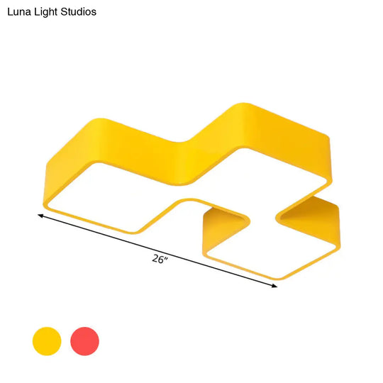 Kids Led Flushmount Light In Red/Yellow - Building Block Kindergarten Design