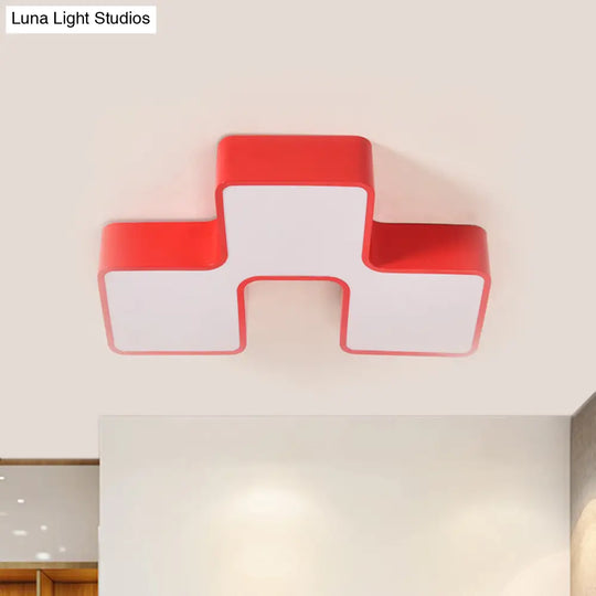 Kids’ Led Flushmount Light In Red/Yellow - Building Block Kindergarten Design