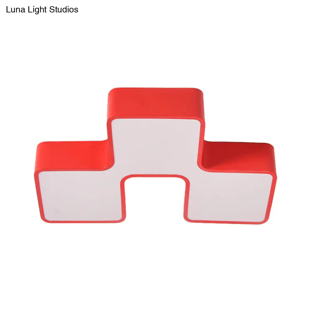 Kids’ Led Flushmount Light In Red/Yellow - Building Block Kindergarten Design