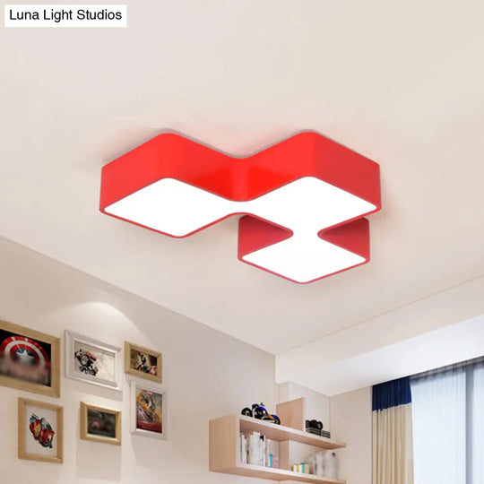 Kids’ Led Flushmount Light In Red/Yellow - Building Block Kindergarten Design