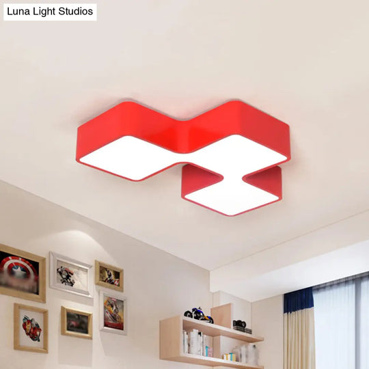 Kids Led Flushmount Light In Red/Yellow - Building Block Kindergarten Design