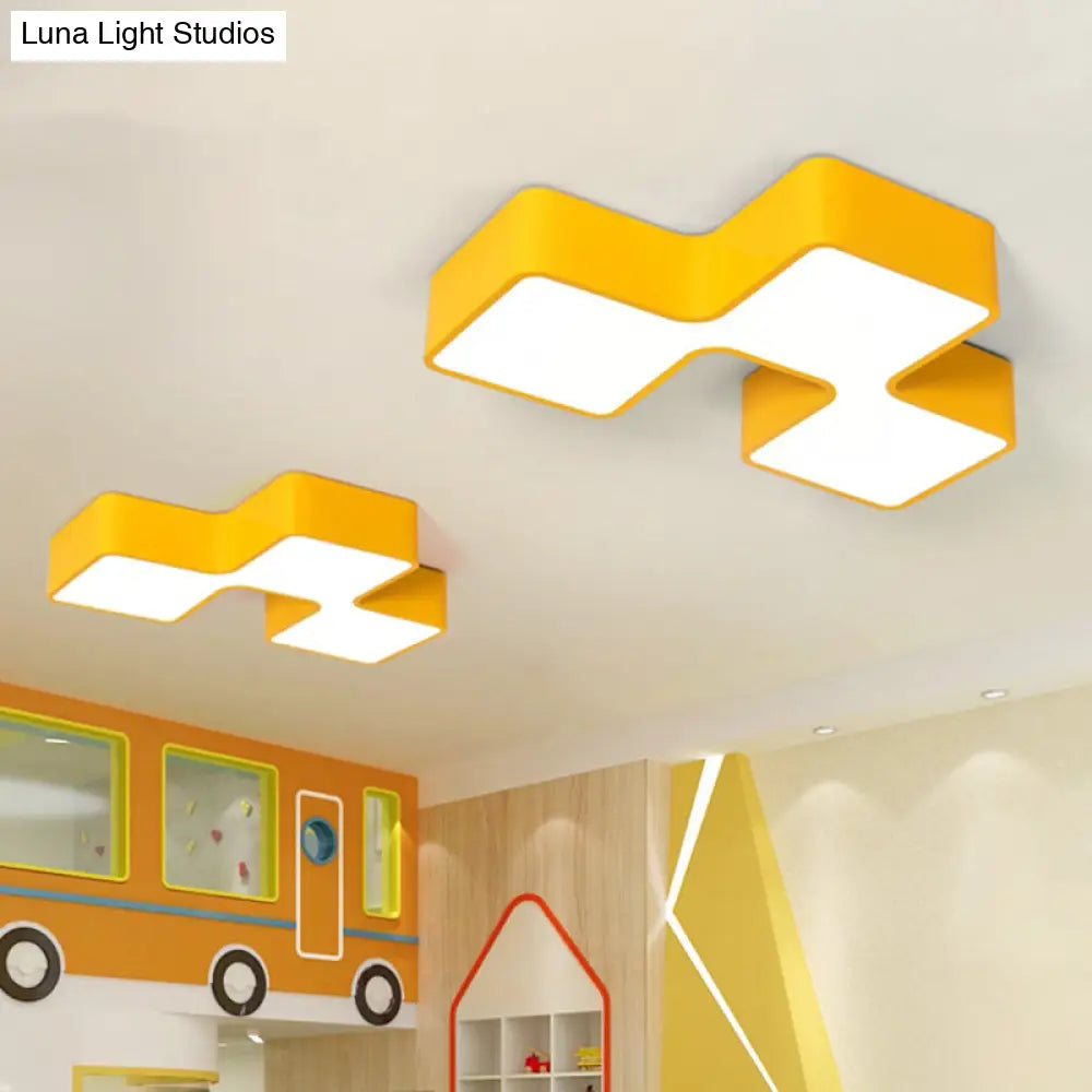 Kids’ Led Flushmount Light In Red/Yellow - Building Block Kindergarten Design