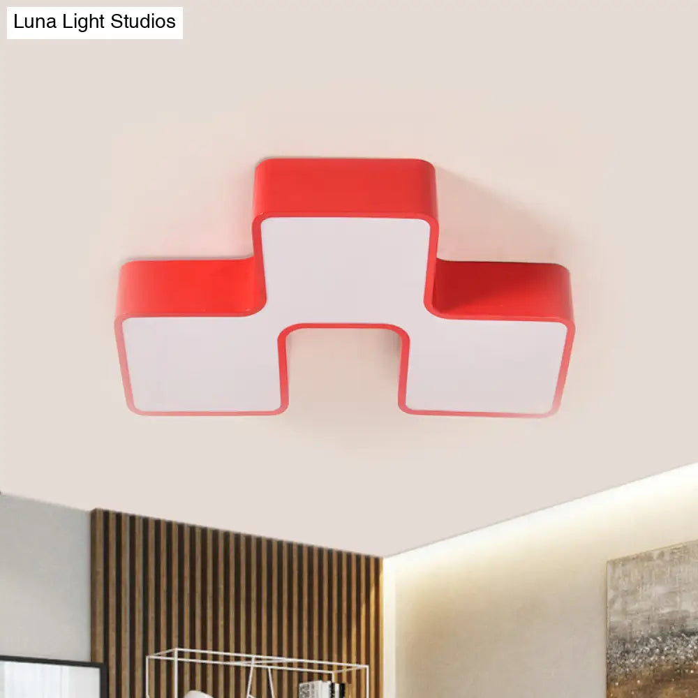 Kids Led Flushmount Light In Red/Yellow - Building Block Kindergarten Design Red