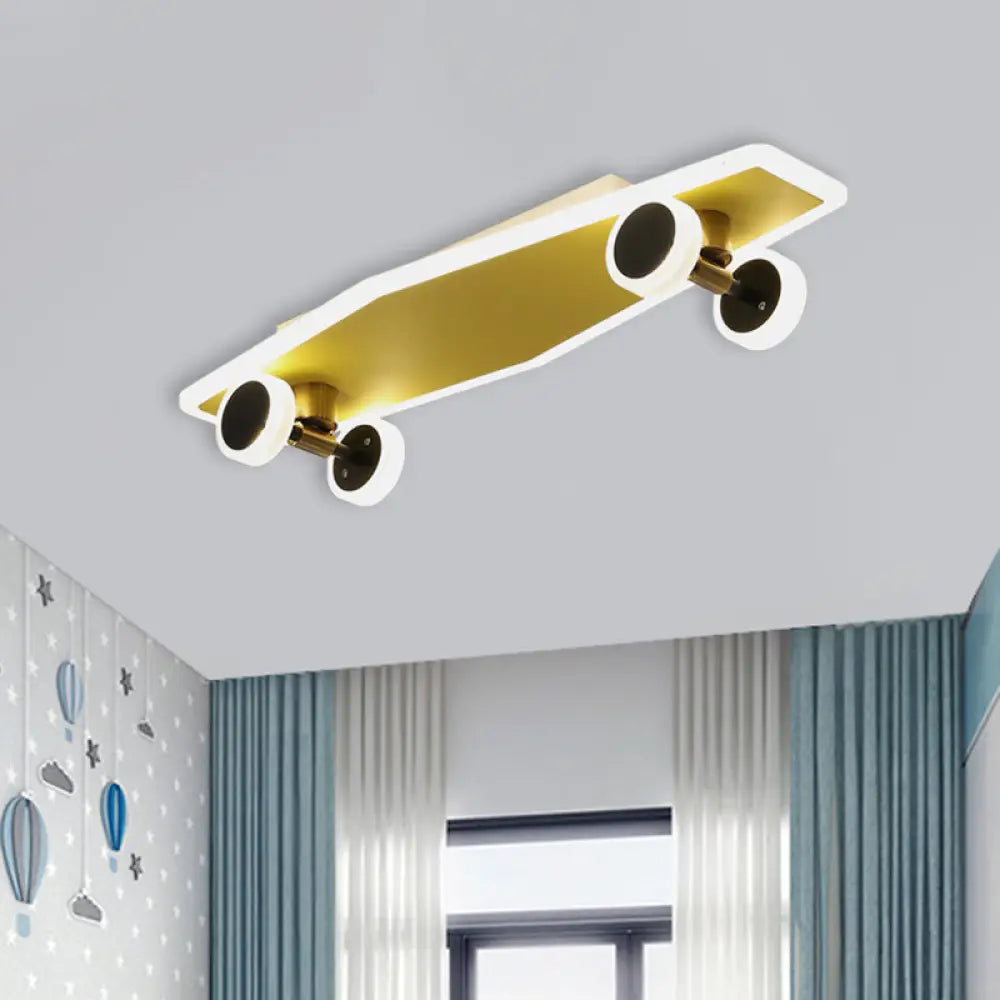 Kid’s Led Gold Skateboard Ceiling Light For Boys Bedroom - Acrylic Flush Mount Fixture / A